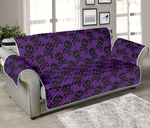 Purple And Black Halloween Skull Print Sofa Protector