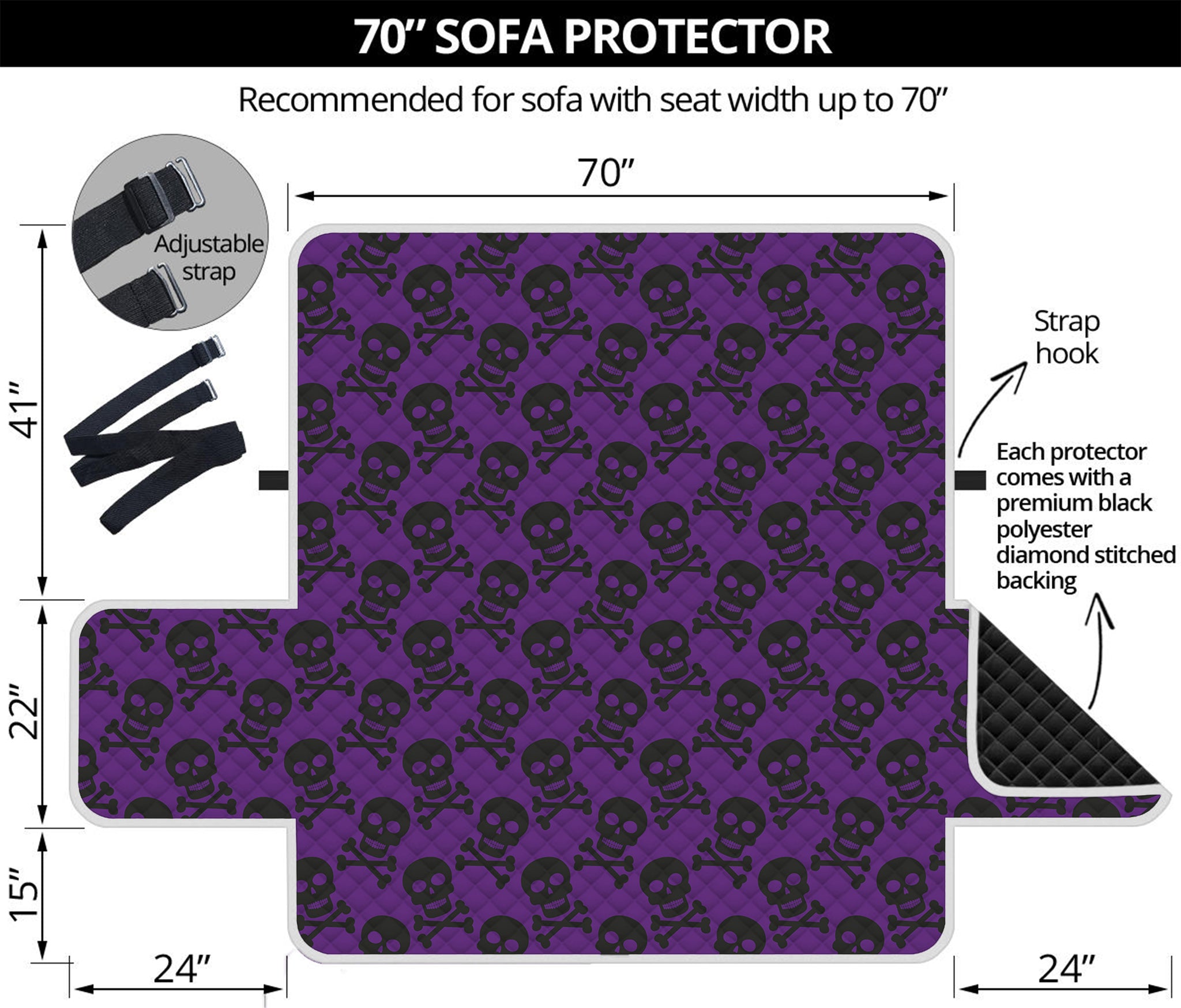 Purple And Black Halloween Skull Print Sofa Protector