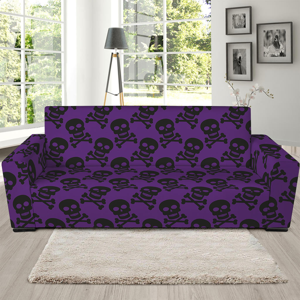 Purple And Black Halloween Skull Print Sofa Slipcover