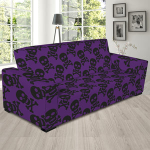 Purple And Black Halloween Skull Print Sofa Slipcover