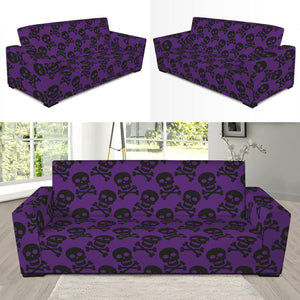 Purple And Black Halloween Skull Print Sofa Slipcover