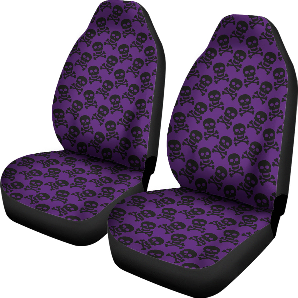 Purple And Black Halloween Skull Print Universal Fit Car Seat Covers