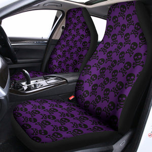 Purple And Black Halloween Skull Print Universal Fit Car Seat Covers