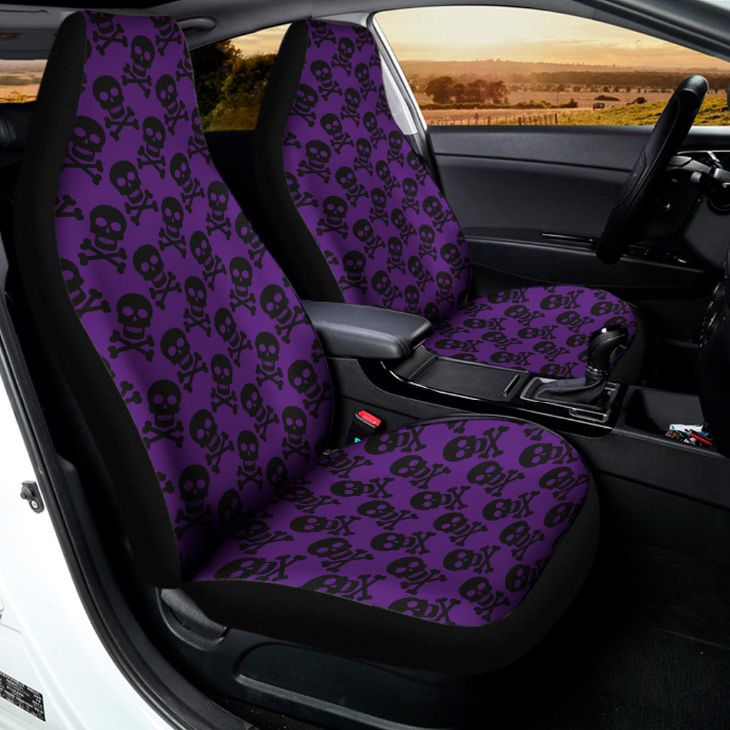Purple And Black Halloween Skull Print Universal Fit Car Seat Covers
