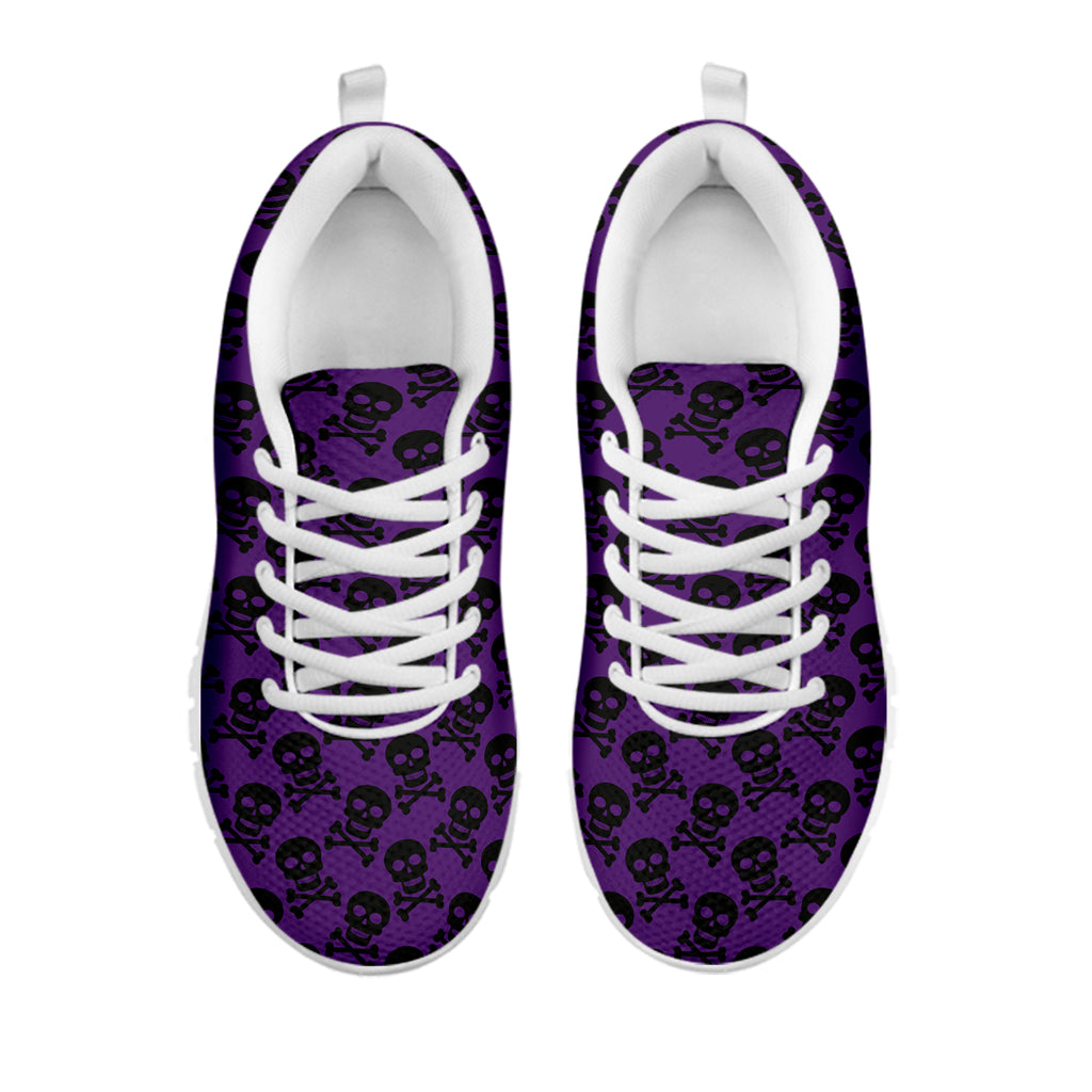 Purple And Black Halloween Skull Print White Sneakers