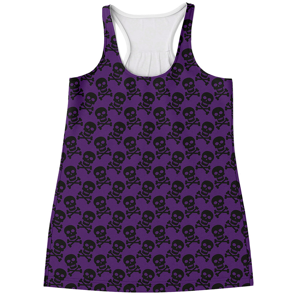 Purple And Black Halloween Skull Print Women's Racerback Tank Top