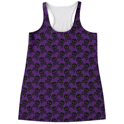 Purple And Black Halloween Skull Print Women's Racerback Tank Top