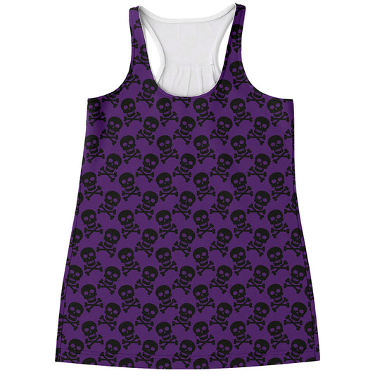 Purple And Black Halloween Skull Print Women's Racerback Tank Top
