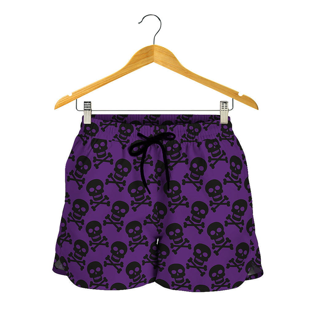 Purple And Black Halloween Skull Print Women's Shorts