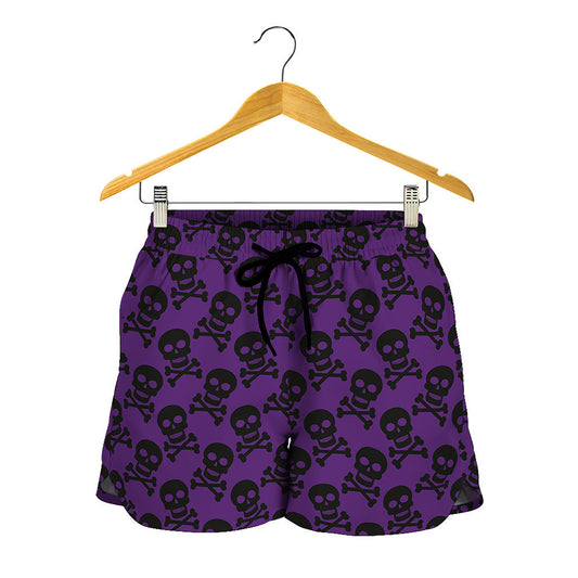 Purple And Black Halloween Skull Print Women's Shorts