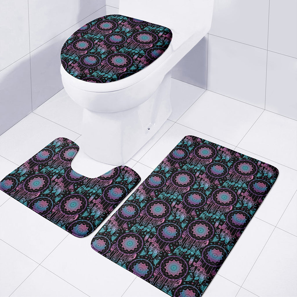 Purple And Blue Dream Catcher Print 3 Piece Bath Mat Set