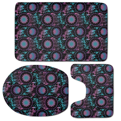 Purple And Blue Dream Catcher Print 3 Piece Bath Mat Set