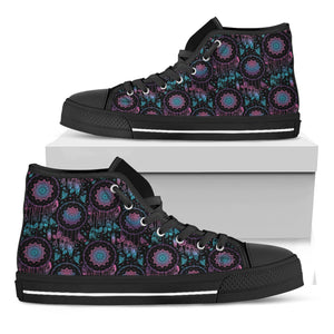 Purple And Blue Dream Catcher Print Black High Top Shoes