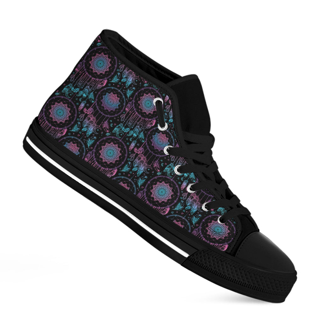 Purple And Blue Dream Catcher Print Black High Top Shoes