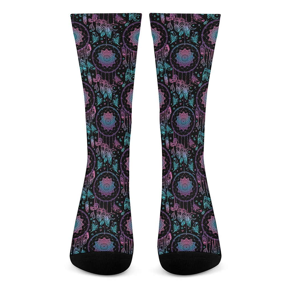 Purple And Blue Dream Catcher Print Crew Socks