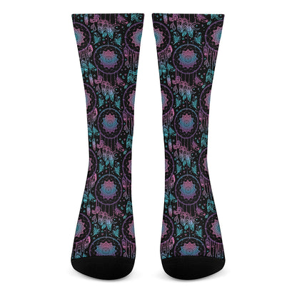 Purple And Blue Dream Catcher Print Crew Socks