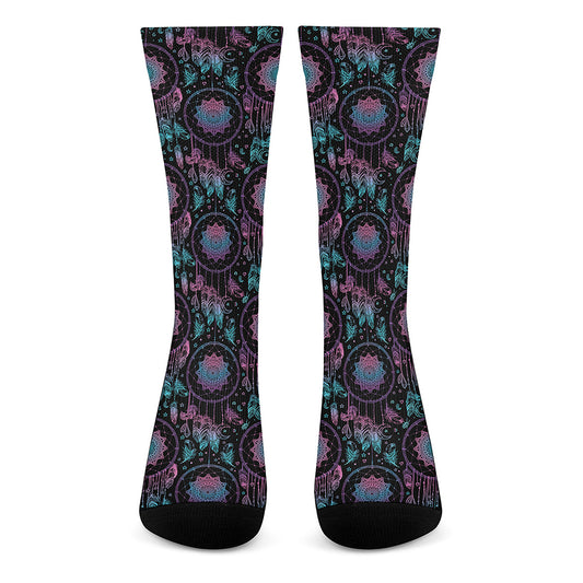 Purple And Blue Dream Catcher Print Crew Socks