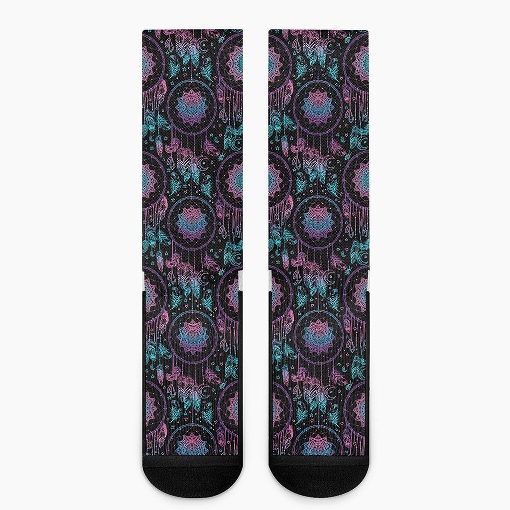 Purple And Blue Dream Catcher Print Crew Socks