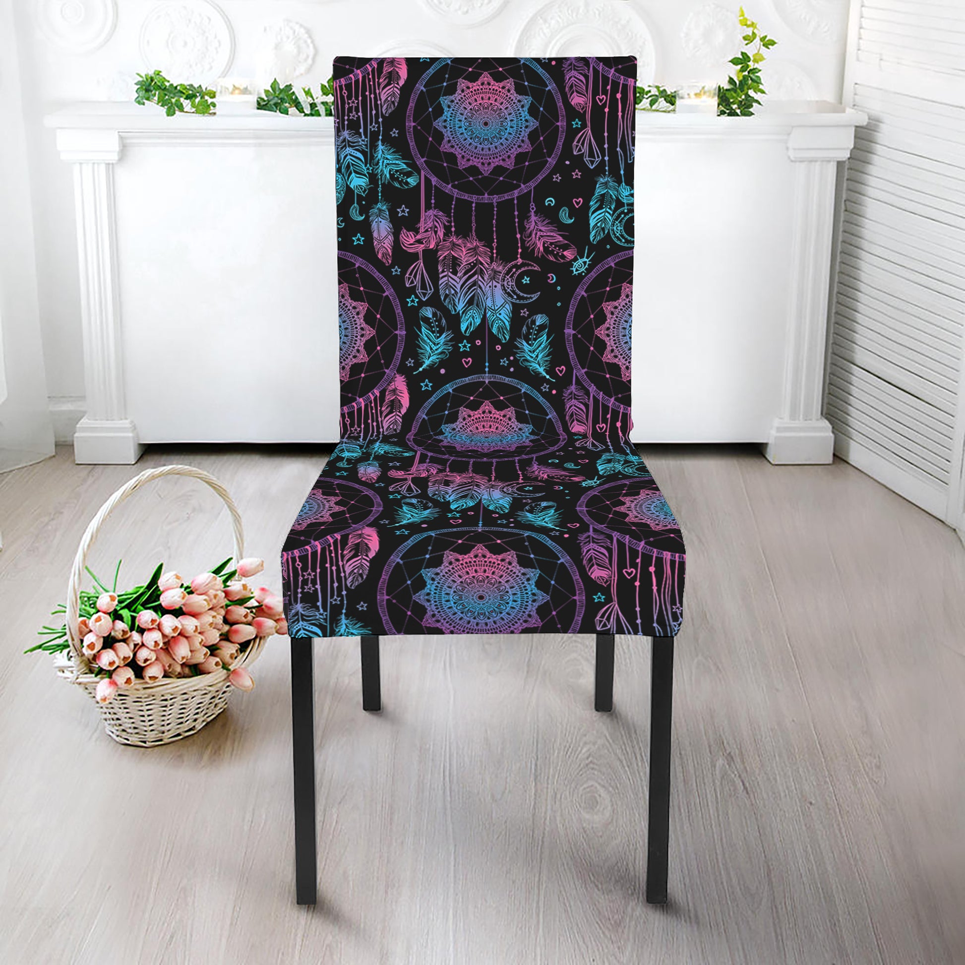 Purple And Blue Dream Catcher Print Dining Chair Slipcover