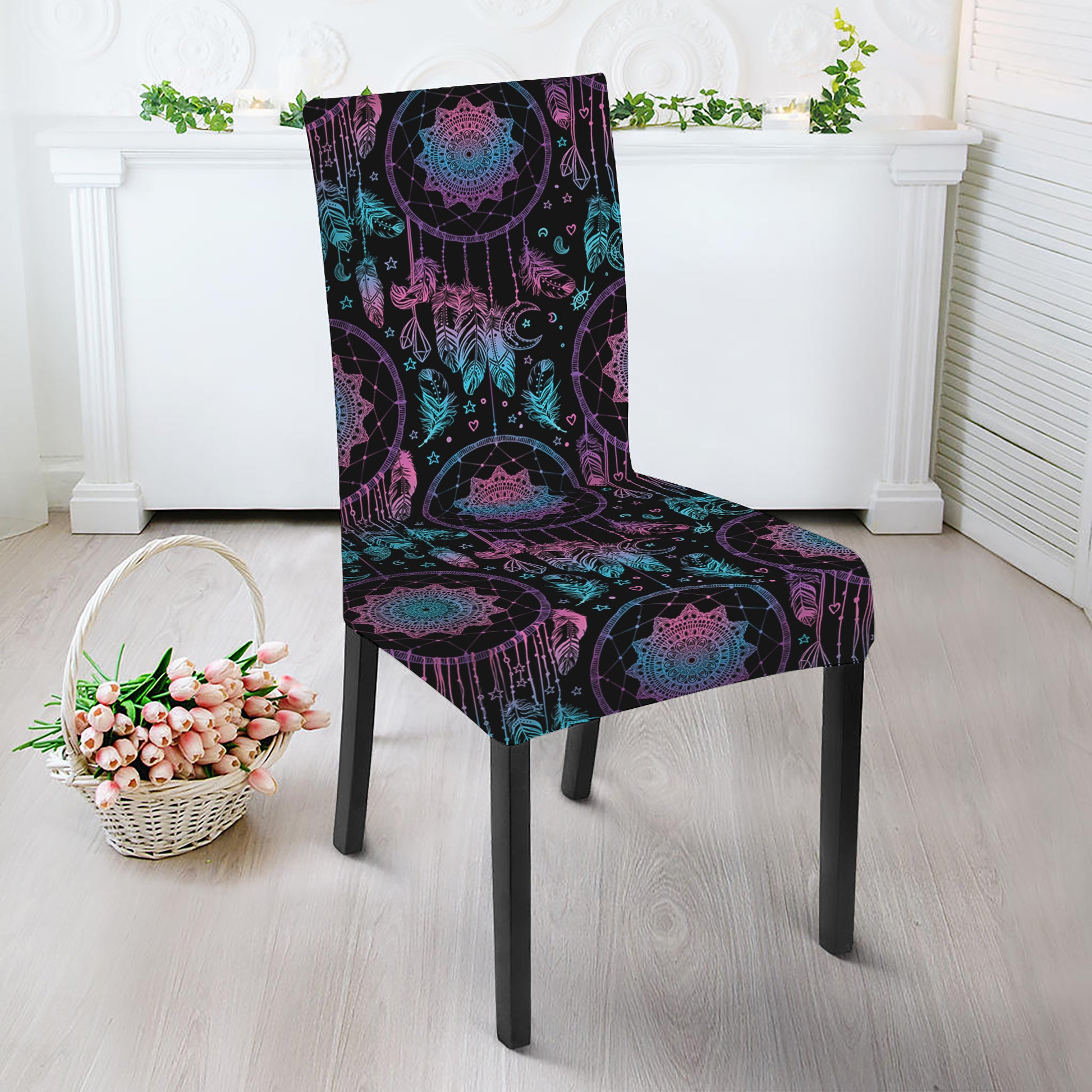 Purple And Blue Dream Catcher Print Dining Chair Slipcover