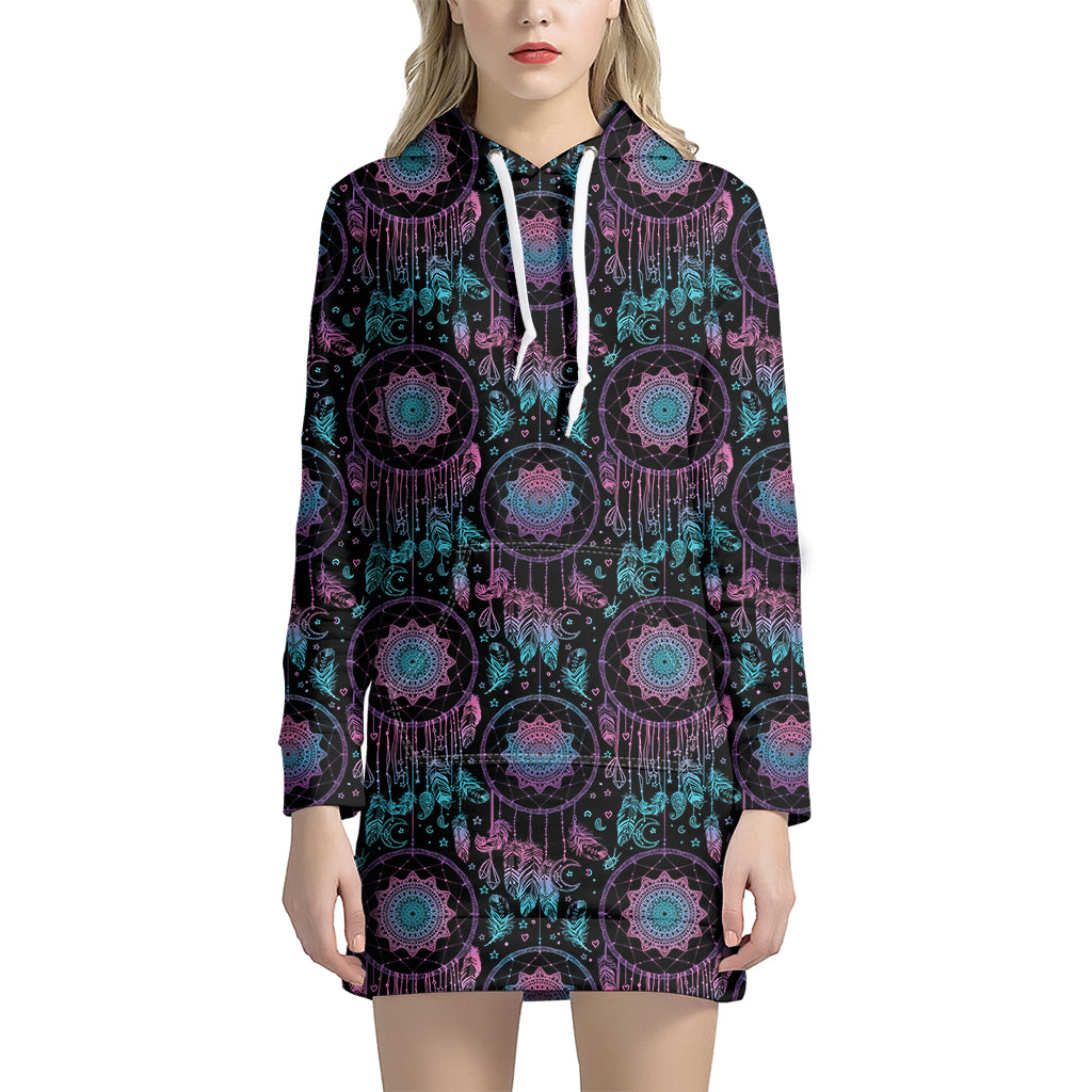 Purple And Blue Dream Catcher Print Hoodie Dress