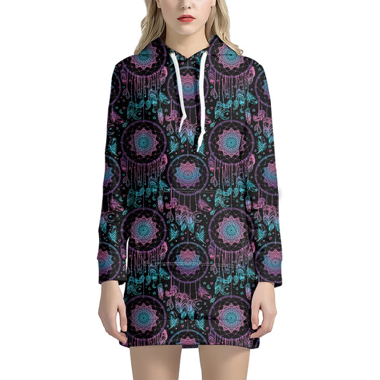 Purple And Blue Dream Catcher Print Hoodie Dress