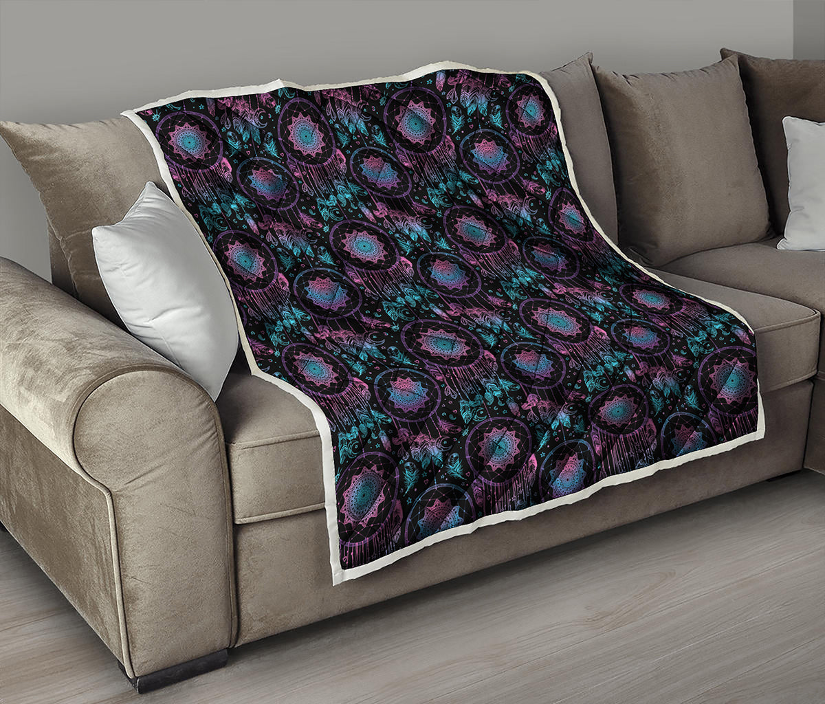 Purple And Blue Dream Catcher Print Quilt