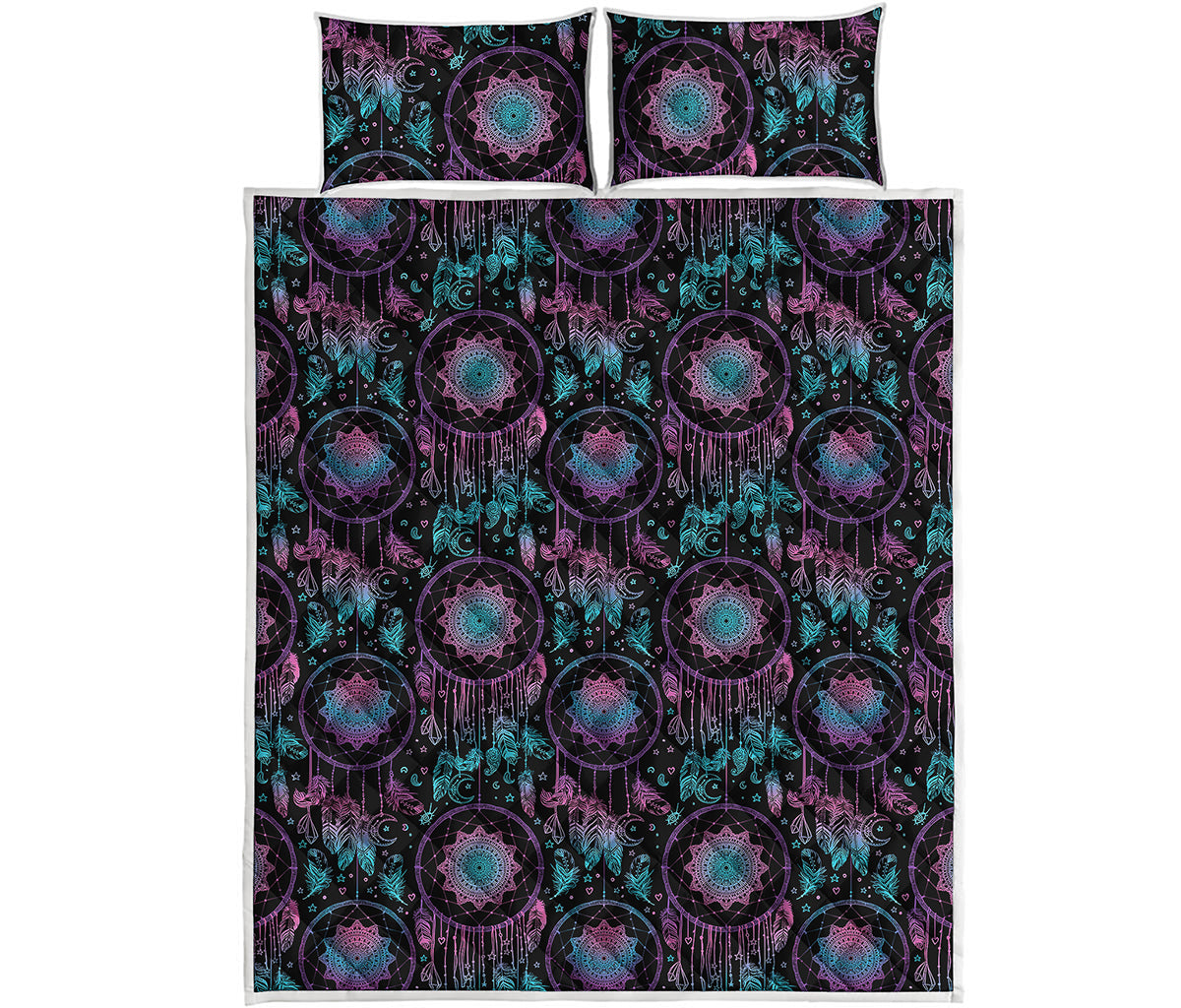 Purple And Blue Dream Catcher Print Quilt Bed Set