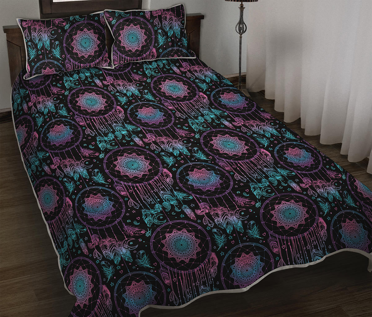 Purple And Blue Dream Catcher Print Quilt Bed Set