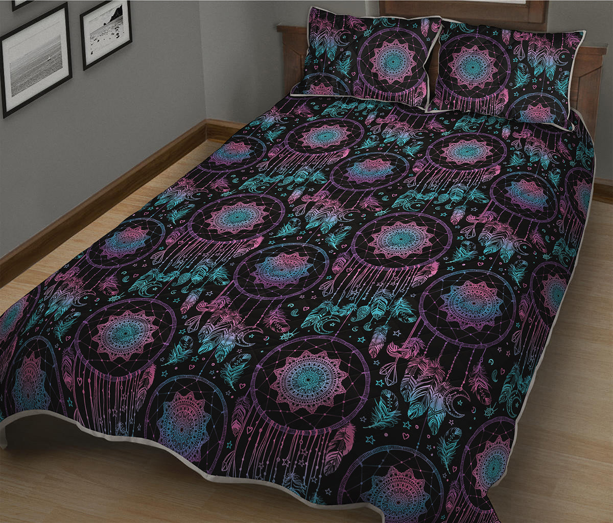 Purple And Blue Dream Catcher Print Quilt Bed Set