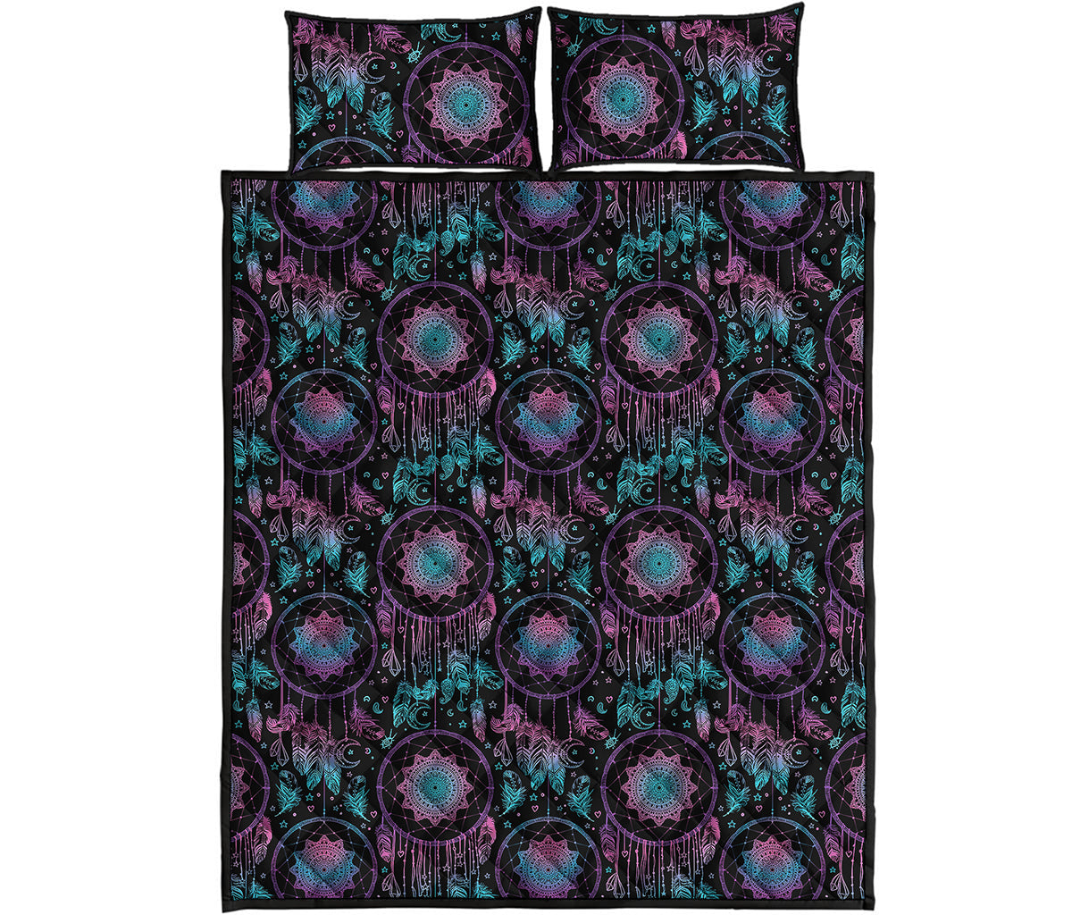 Purple And Blue Dream Catcher Print Quilt Bed Set