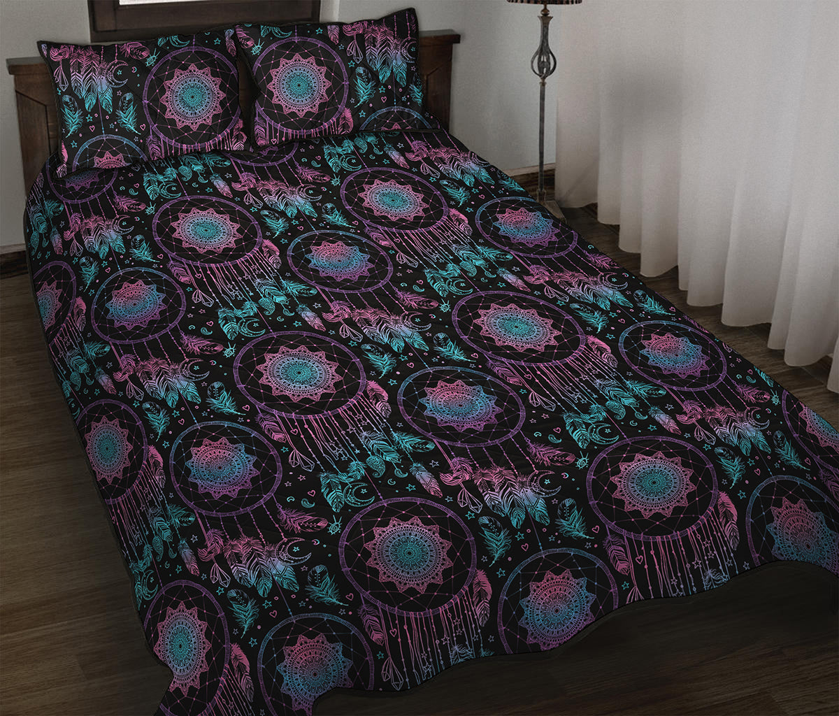 Purple And Blue Dream Catcher Print Quilt Bed Set