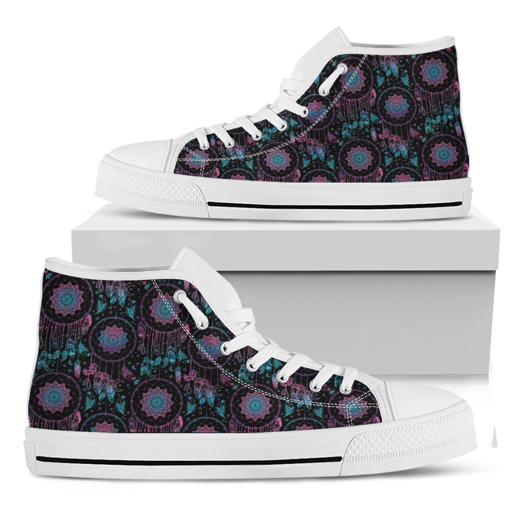 Purple And Blue Dream Catcher Print White High Top Shoes