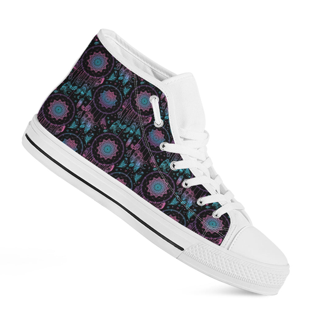 Purple And Blue Dream Catcher Print White High Top Shoes