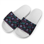 Purple And Blue Dream Catcher Print White Slide Sandals