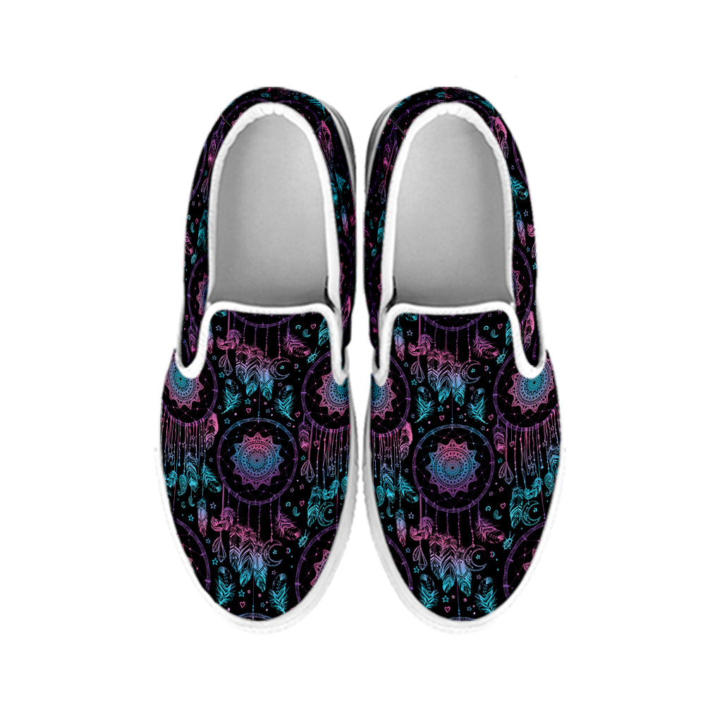 Purple And Blue Dream Catcher Print White Slip On Shoes