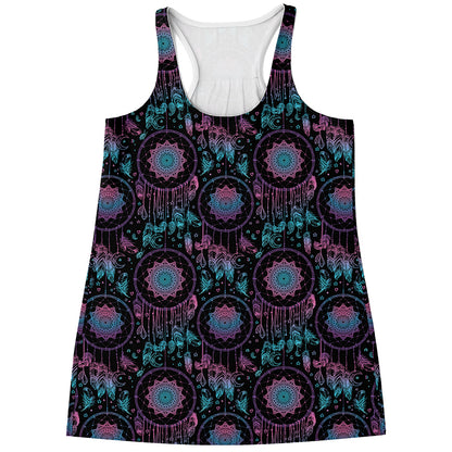 Purple And Blue Dream Catcher Print Women's Racerback Tank Top