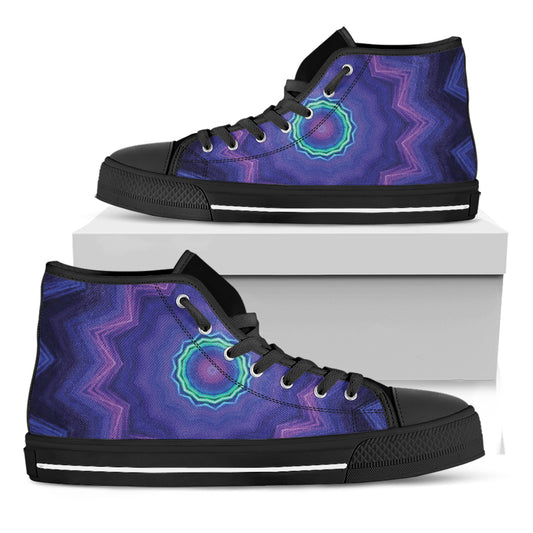 Purple And Blue Kaleidoscope Print Black High Top Shoes
