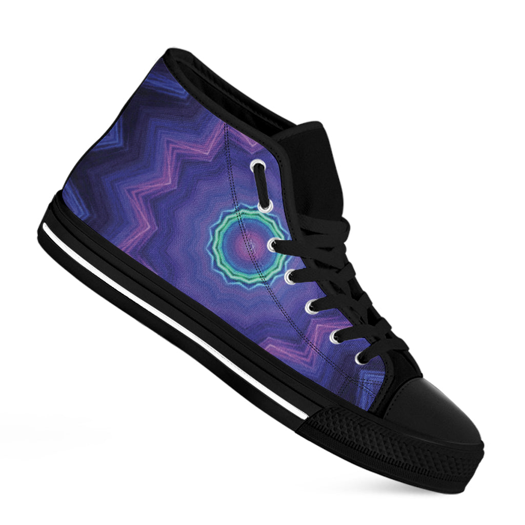 Purple And Blue Kaleidoscope Print Black High Top Shoes