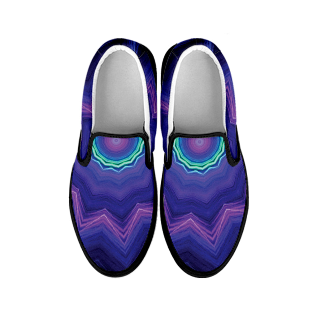Purple And Blue Kaleidoscope Print Black Slip On Shoes