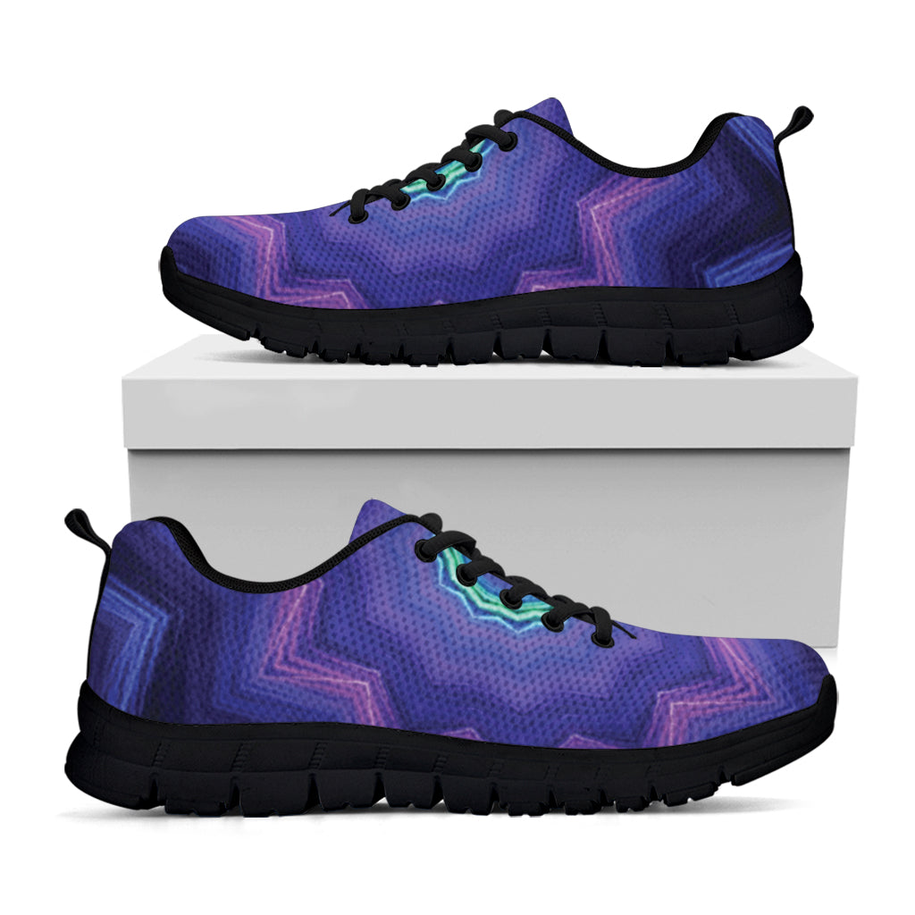 Purple And Blue Kaleidoscope Print Black Sneakers