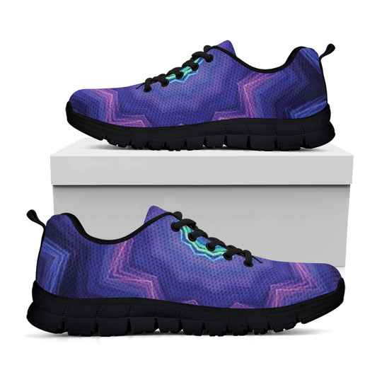 Purple And Blue Kaleidoscope Print Black Sneakers