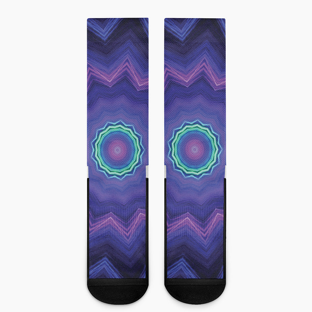 Purple And Blue Kaleidoscope Print Crew Socks