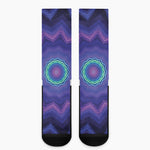 Purple And Blue Kaleidoscope Print Crew Socks