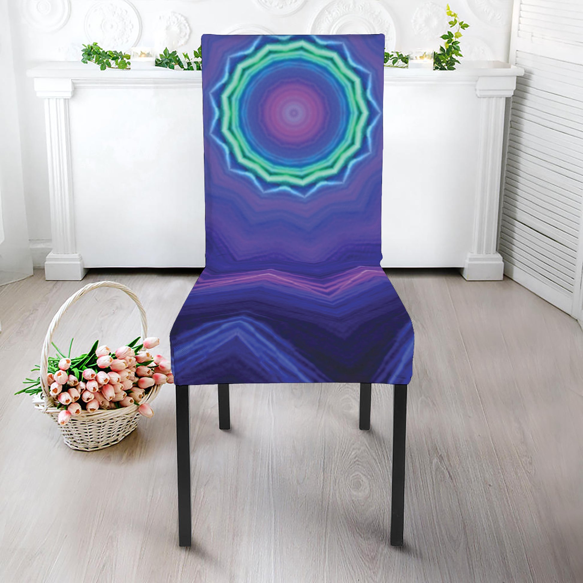 Purple And Blue Kaleidoscope Print Dining Chair Slipcover