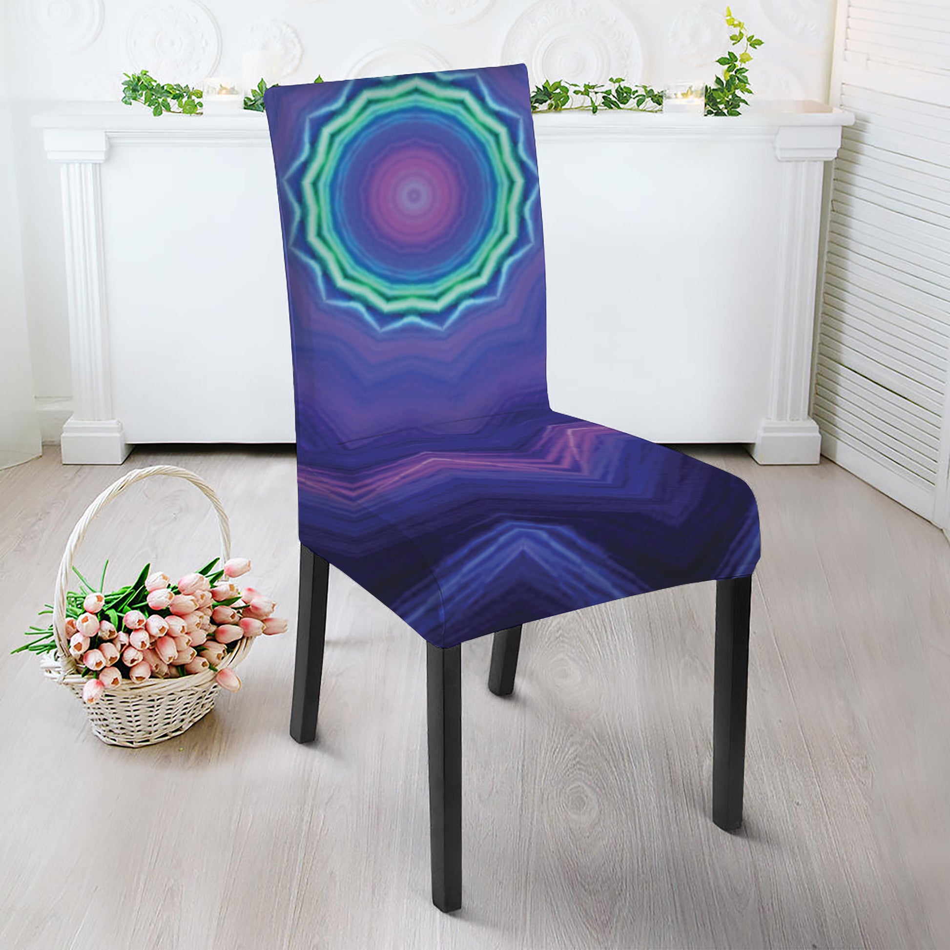 Purple And Blue Kaleidoscope Print Dining Chair Slipcover