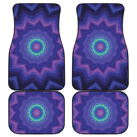Purple And Blue Kaleidoscope Print Front and Back Car Floor Mats