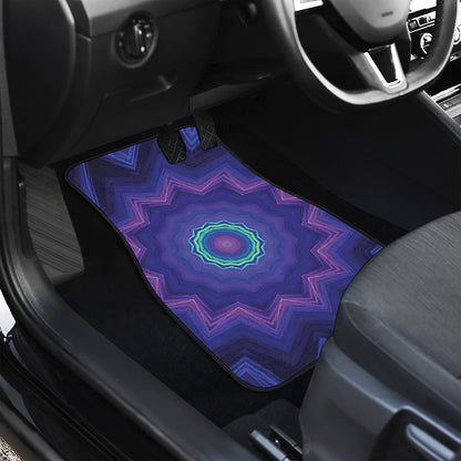 Purple And Blue Kaleidoscope Print Front and Back Car Floor Mats