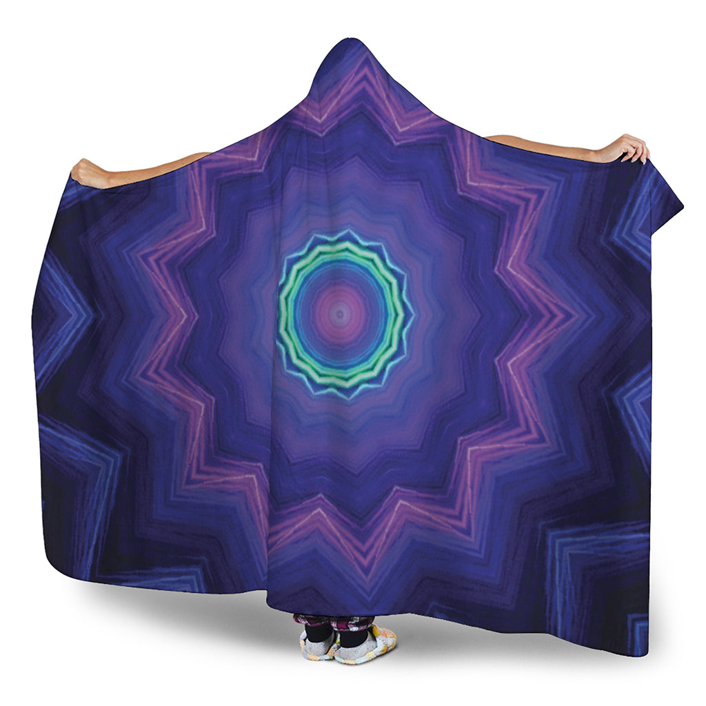 Purple And Blue Kaleidoscope Print Hooded Blanket