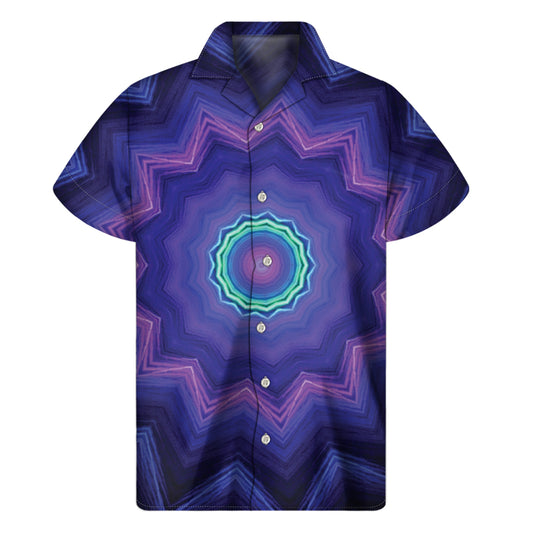Purple And Blue Kaleidoscope Print Men's Short Sleeve Shirt